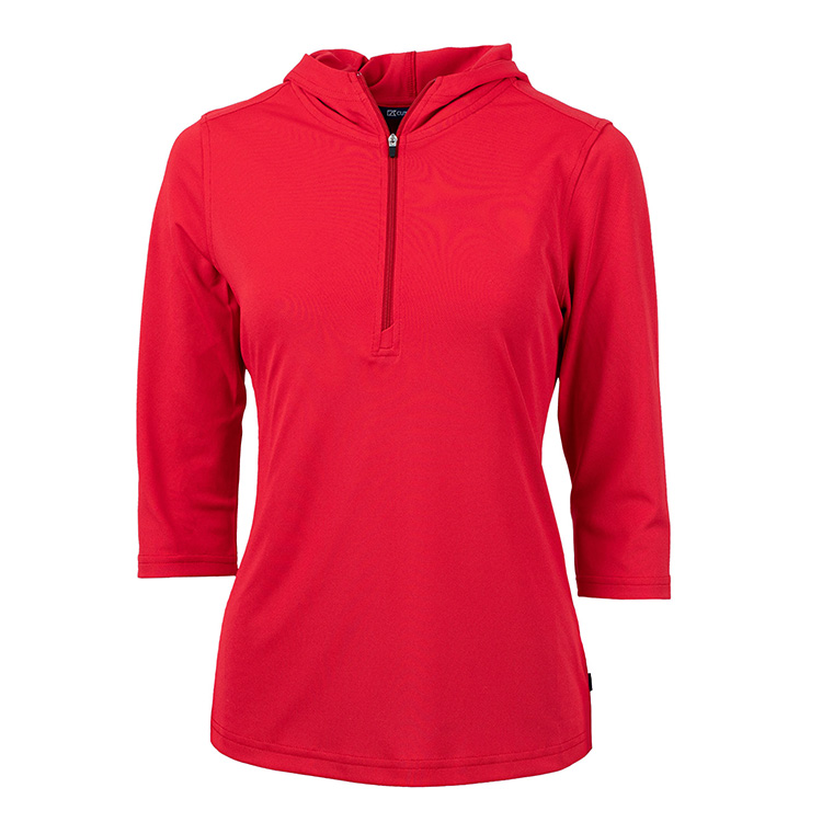 Cutter and Buck Ladies Virtue Eco Pique Recycled Quarter Zip Pullover Hoodie