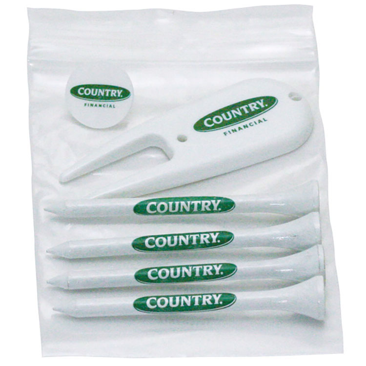 Golf Tee Combo Pack - (4) 2 3/4" Tees, (1) Ball Marker, (1) Divot Tool