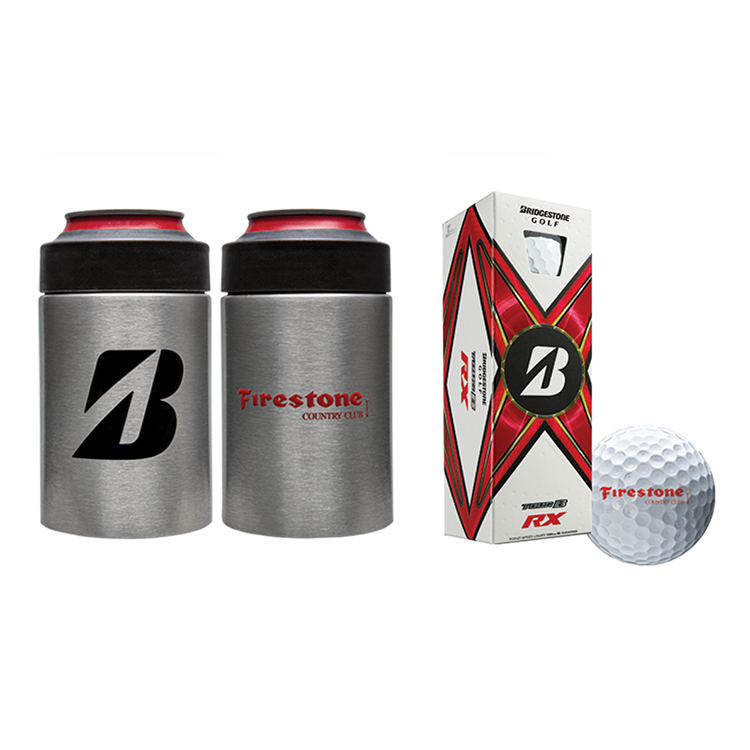 Bridgestone Custom Can Cooler with Sleeve of Golf Balls