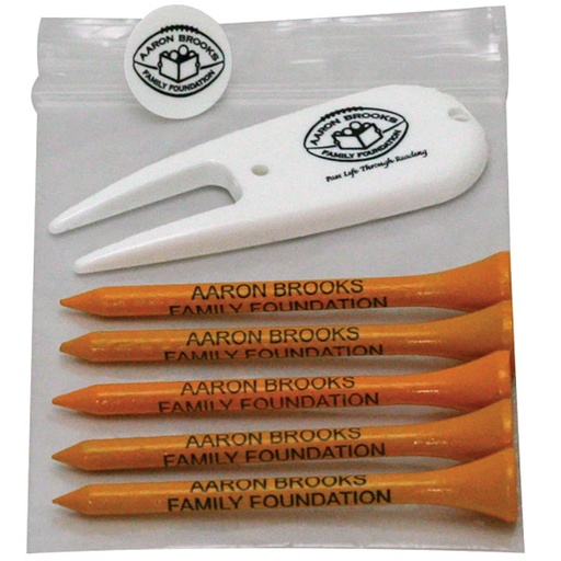 Golf Tee Combo Pack (5 tees, 1 ball marker, 1 divot tool)*