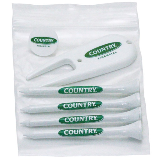 [STP1104L] Golf Tee Combo Pack - (4) 3 1/4" Tees, (1) Ball Marker, (1) Divot Tool